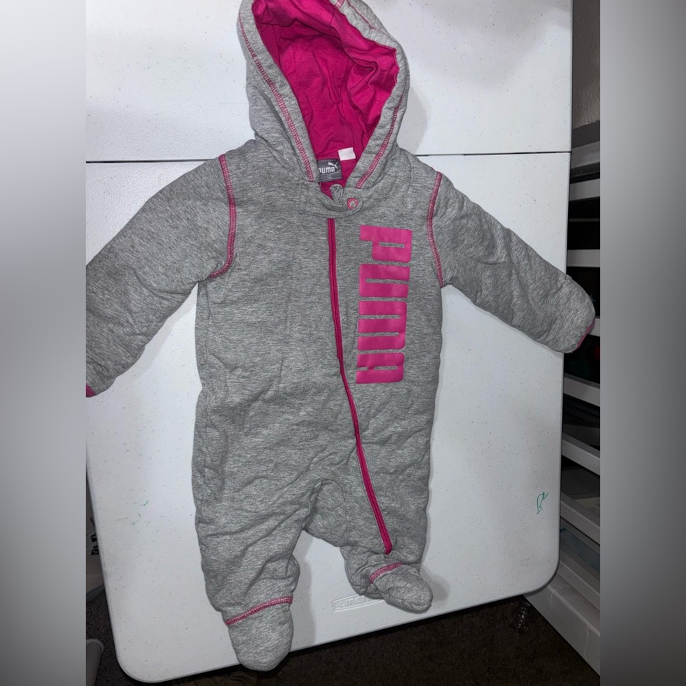 PUMA Infant Gray and Pink Snowsuit